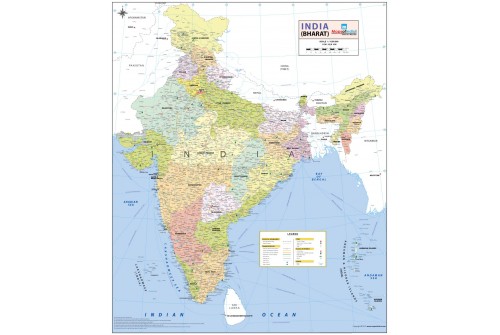 Wall Map of India - size 27.5" x 32"