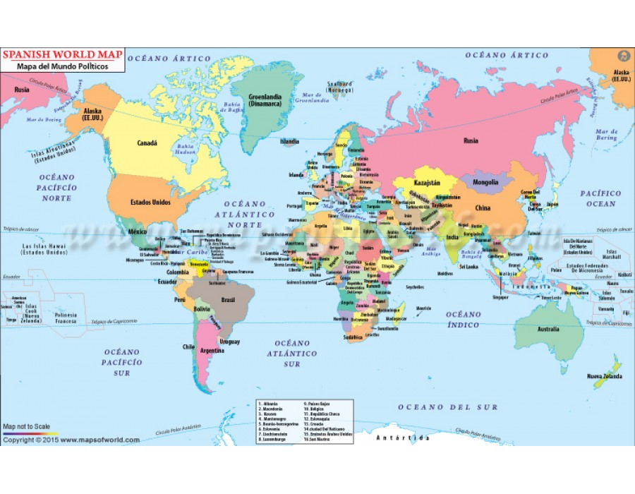 Buy Spanish World Map With Countries Online
