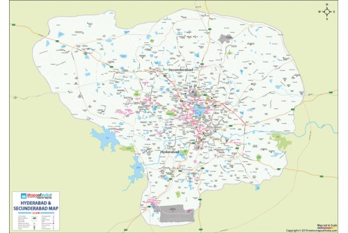 Hyderabad Secunderabad City Map printed