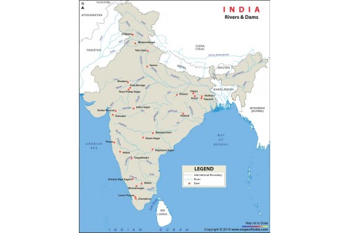 India River and Dams Map Printed