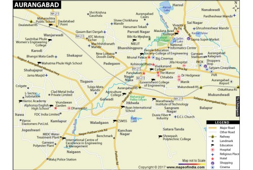 Aurangabad City Map, Maharashtra