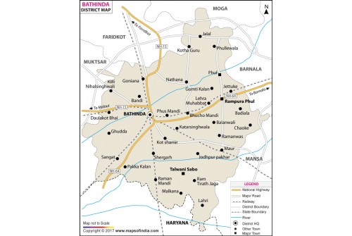Bathinda District Map, Punjab