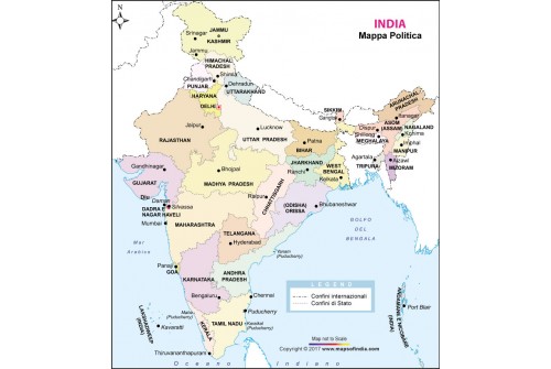 India Political Map in Italian