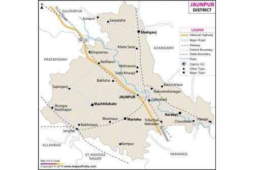 Jaunpur District Map, Uttar Pradesh