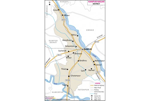 Kanpur Nagar District Map, Uttar Pradesh