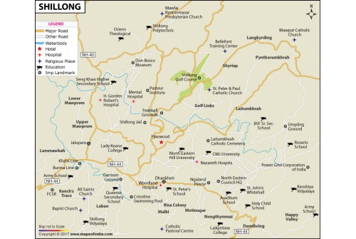Shillong City Map, Meghalaya