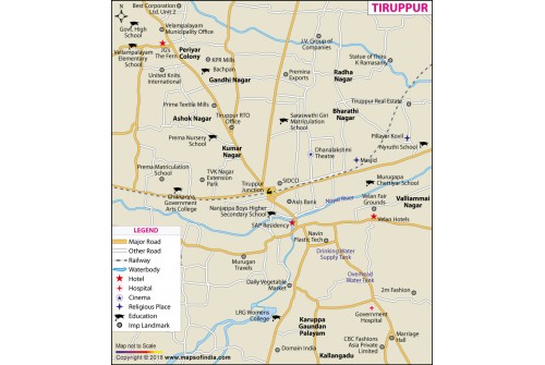 Tiruppur City Map, Tamil Nadu