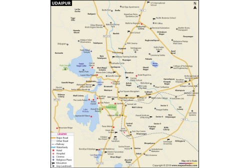 Udaipur City Map, Rajasthan