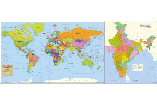 Combo of India & World Political Map on Art Paper