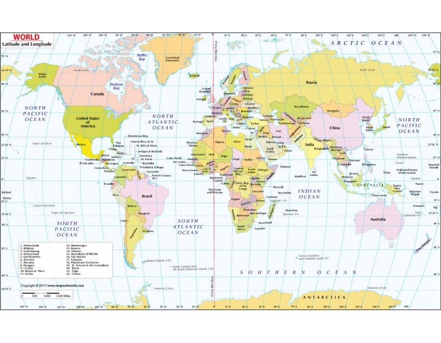 Buy World Map With Latitude And Longitude Online